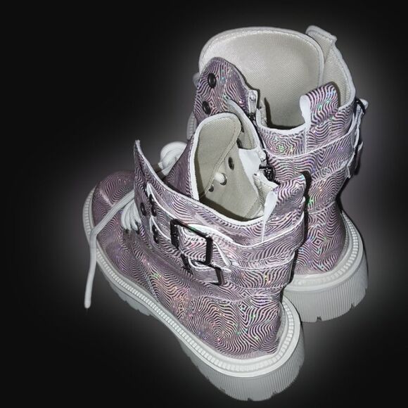 Pink sparkly platform combat boots sz 7 - Picture 6 of 10